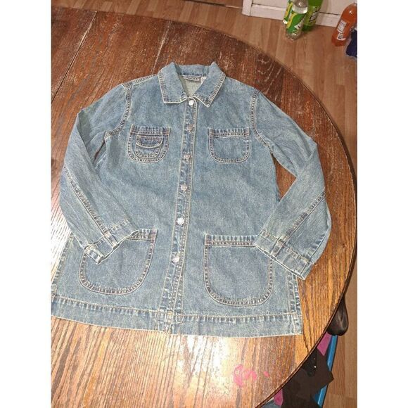 Small Size 4 Chicos Size 0 Long Sleeve Button Front Denim Blue Jean Jacket - Picture 1 of 6